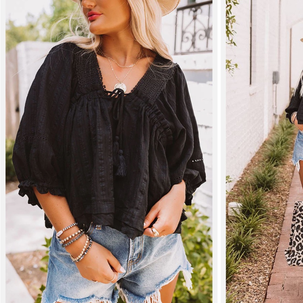 Bohme BabyDoll Lace crochet cotton top shirt